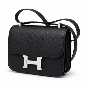 hermès constance 19 black epsom leather shoulder bag – silver h clasp, compact crossbody bag, luxury designer style, elegant everyday handbag for women