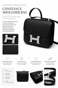 hermès constance 19 black epsom leather shoulder bag – silver h clasp, compact crossbody bag, luxury designer style, elegant everyday handbag for women