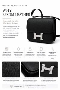 hermès constance 19 black epsom leather shoulder bag – silver h clasp, compact crossbody bag, luxury designer style, elegant everyday handbag for women