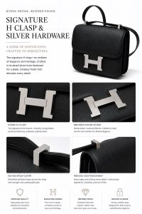 hermès constance 19 black epsom leather shoulder bag – silver h clasp, compact crossbody bag, luxury designer style, elegant everyday handbag for women