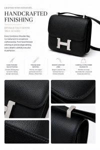 hermès constance 19 black epsom leather shoulder bag – silver h clasp, compact crossbody bag, luxury designer style, elegant everyday handbag for women
