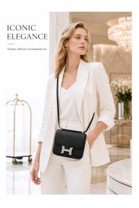 hermès constance 19 black epsom leather shoulder bag – silver h clasp, compact crossbody bag, luxury designer style, elegant everyday handbag for women