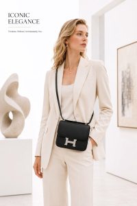 hermès constance 19 black epsom leather shoulder bag – silver h clasp, compact crossbody bag, luxury designer style, elegant everyday handbag for women