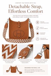 hermès mini evelyne gold brown togo leather crossbody bag – lightweight designer shoulder bag with detachable woven strap, minimalist everyday luxury