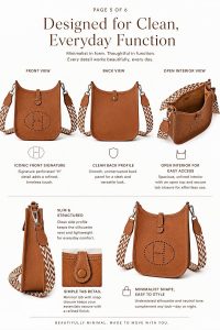 hermès mini evelyne gold brown togo leather crossbody bag – lightweight designer shoulder bag with detachable woven strap, minimalist everyday luxury
