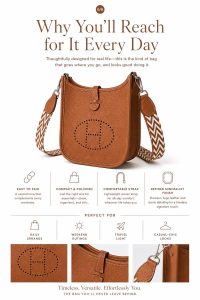 hermès mini evelyne gold brown togo leather crossbody bag – lightweight designer shoulder bag with detachable woven strap, minimalist everyday luxury
