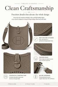 hermès mini evelyne elephant gray togo leather crossbody bag – luxury small shoulder bag with custom strap, minimalist designer style, lightweight everyday purse