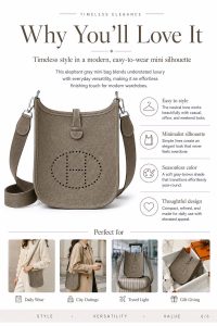 hermès mini evelyne elephant gray togo leather crossbody bag – luxury small shoulder bag with custom strap, minimalist designer style, lightweight everyday purse