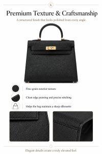 hermès kelly style black top handle bag – luxury structured leather handbag with gold hardware, elegant designer satchel for women