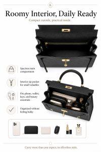 hermès kelly style black top handle bag – luxury structured leather handbag with gold hardware, elegant designer satchel for women
