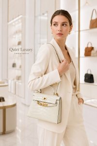 hermès kelly mini 19 white croc embossed top handle bag with gold hardware, luxury designer shoulder crossbody bag for women
