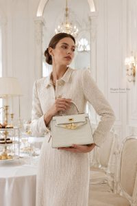 hermès kelly mini 19 white croc embossed top handle bag with gold hardware, luxury designer shoulder crossbody bag for women