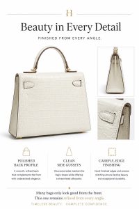 hermès kelly mini 19 white croc embossed top handle bag with gold hardware, luxury designer shoulder crossbody bag for women