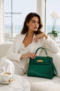 hermes kelly emerald green croc embossed leather bag, luxury top handle shoulder bag with gold hardware, elegant women’s designer handbag