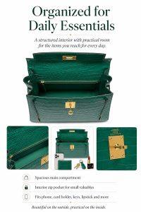 hermes kelly emerald green croc embossed leather bag, luxury top handle shoulder bag with gold hardware, elegant women’s designer handbag