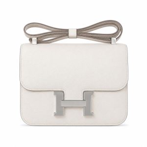 hermès constance mini shoulder bag – ivory textured leather crossbody bag with silver h clasp, luxury designer flap bag for women