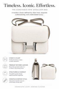 hermès constance mini shoulder bag – ivory textured leather crossbody bag with silver h clasp, luxury designer flap bag for women