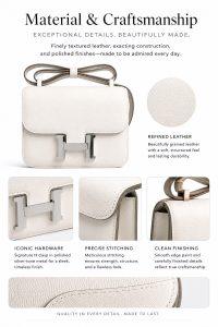 hermès constance mini shoulder bag – ivory textured leather crossbody bag with silver h clasp, luxury designer flap bag for women