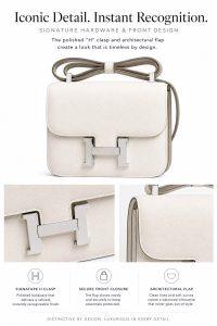 hermès constance mini shoulder bag – ivory textured leather crossbody bag with silver h clasp, luxury designer flap bag for women