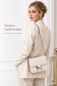 hermès constance mini shoulder bag – ivory textured leather crossbody bag with silver h clasp, luxury designer flap bag for women