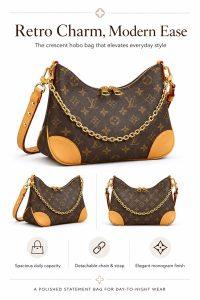 lv crescent hobo bag – iconic monogram canvas, gold chain accent, adjustable leather strap, luxury everyday shoulder bag