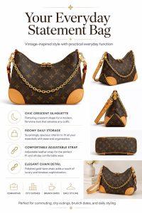 lv crescent hobo bag – iconic monogram canvas, gold chain accent, adjustable leather strap, luxury everyday shoulder bag