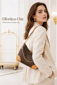 lv crescent hobo bag – iconic monogram canvas, gold chain accent, adjustable leather strap, luxury everyday shoulder bag