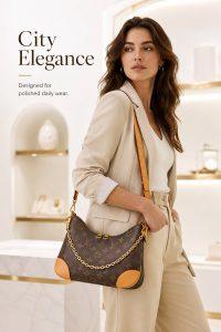 lv crescent hobo bag – iconic monogram canvas, gold chain accent, adjustable leather strap, luxury everyday shoulder bag