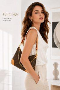 lv crescent hobo bag – iconic monogram canvas, gold chain accent, adjustable leather strap, luxury everyday shoulder bag