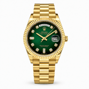 rolex day date 36 smoked green dial yellow gold diamond watch ref.m128238