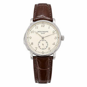 patek philippe calatrava 37mm platinum dress watch with ivory dial & brown alligator strap