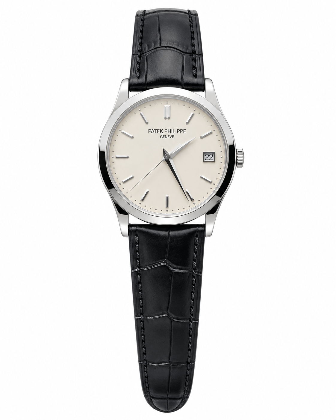 Patek Philippe 5296G-010 Calatrava pin buckle watch front view Patek Philippe 5296G-010 Calatrava pin buckle watch front view
