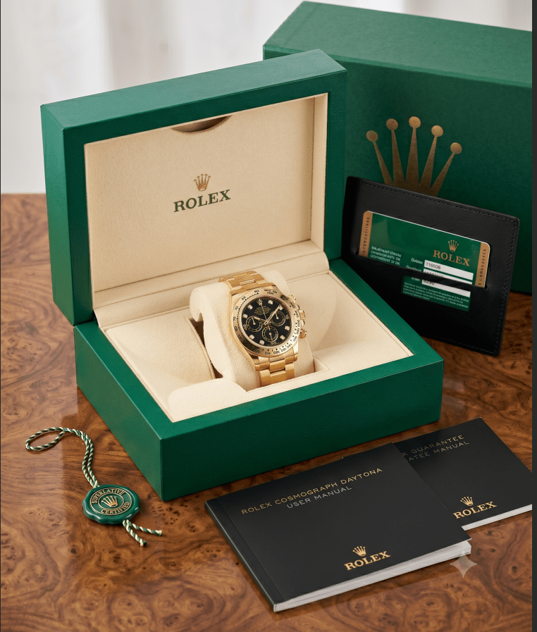 V Rolex 116508 Daytona gold wristwatch accessory layout display photo
