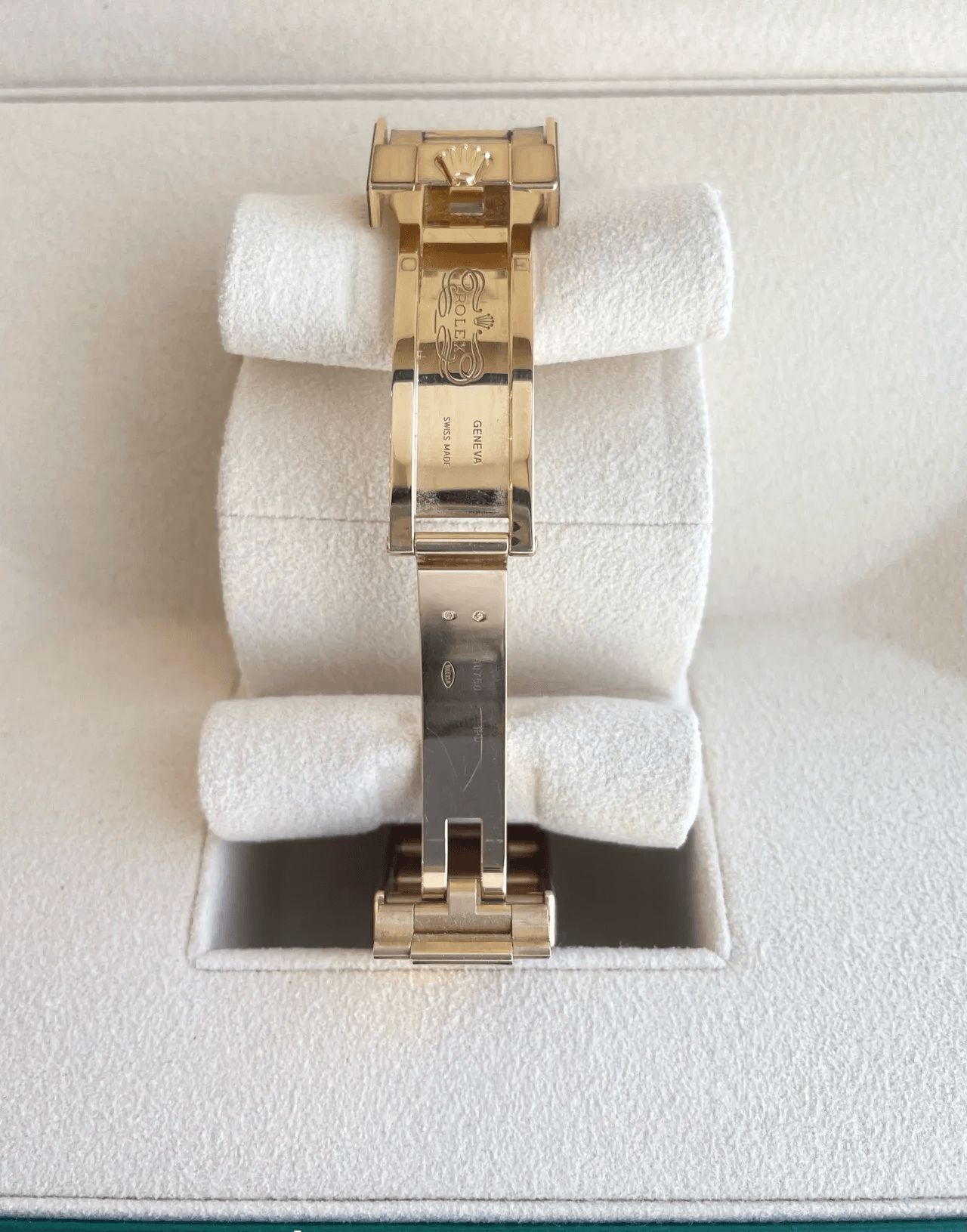 Rolex 116508 engraved inner gold buckle close-up affordable luxury watch Rolex 116508 engraved inner gold buckle close-up affordable luxury watch
