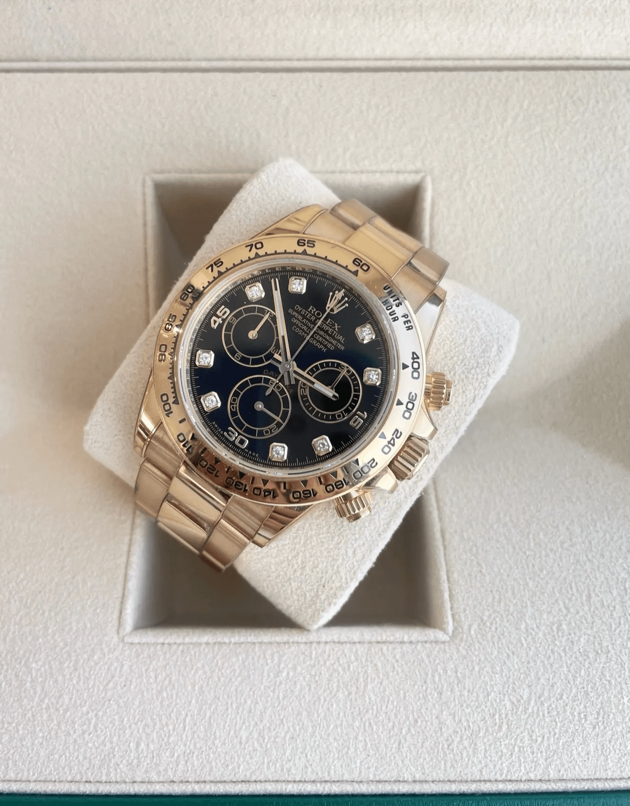 Rolex Daytona 116508 side shot, shiny gold case for instant focal point Rolex Daytona 116508 side shot, shiny gold case for instant focal point