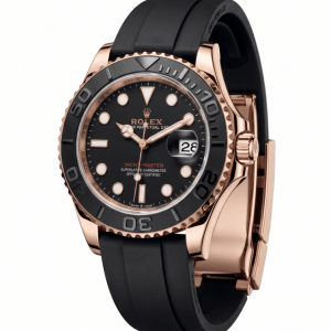 Rolex Yacht Master rose gold watch white background front display