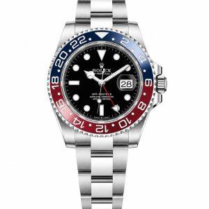 Close up view of Rolex 126710BLRO Pepsi GMT-Master II 40mm black dial luxury watch