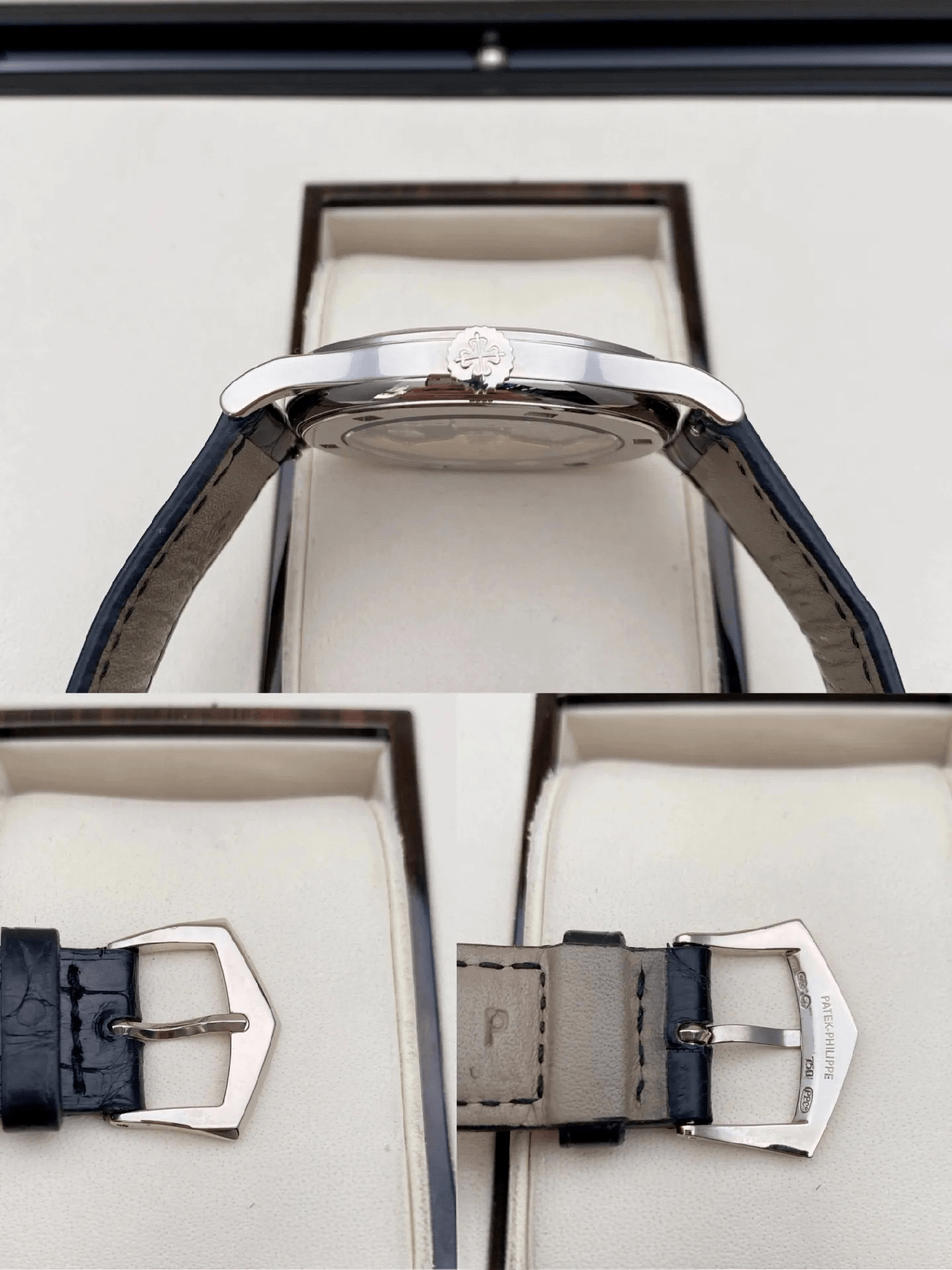 5296G-010 white gold original pin buckle close-up view 5296G-010 white gold original pin buckle close-up view