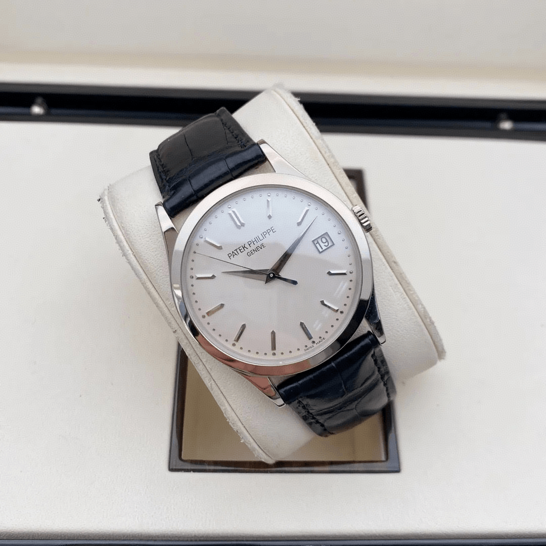5296G-010 white gold dress watch side crown detail view 5296G-010 white gold dress watch side crown detail view